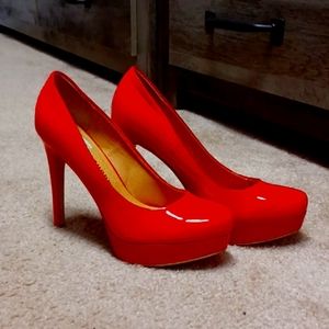 Cherry red high heels.